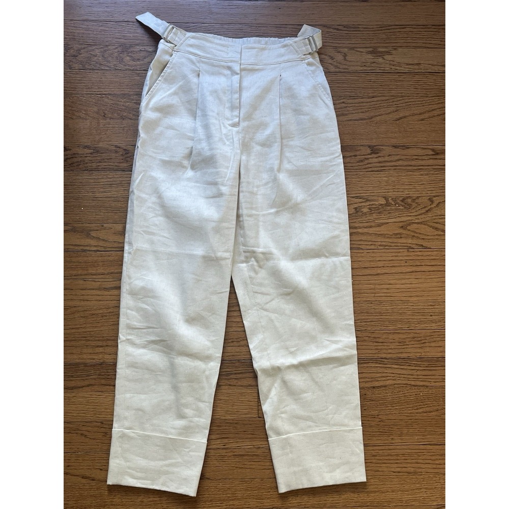 Peserico Linen Cotton Cuffed Adjustable Waist Pants Women EUR 40 US 4 Italy